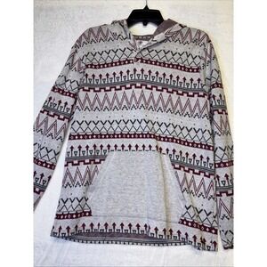 On the Byas Gray Aztec Print Pattern Pullover Hoodie Lightweight Tribal Size Lg